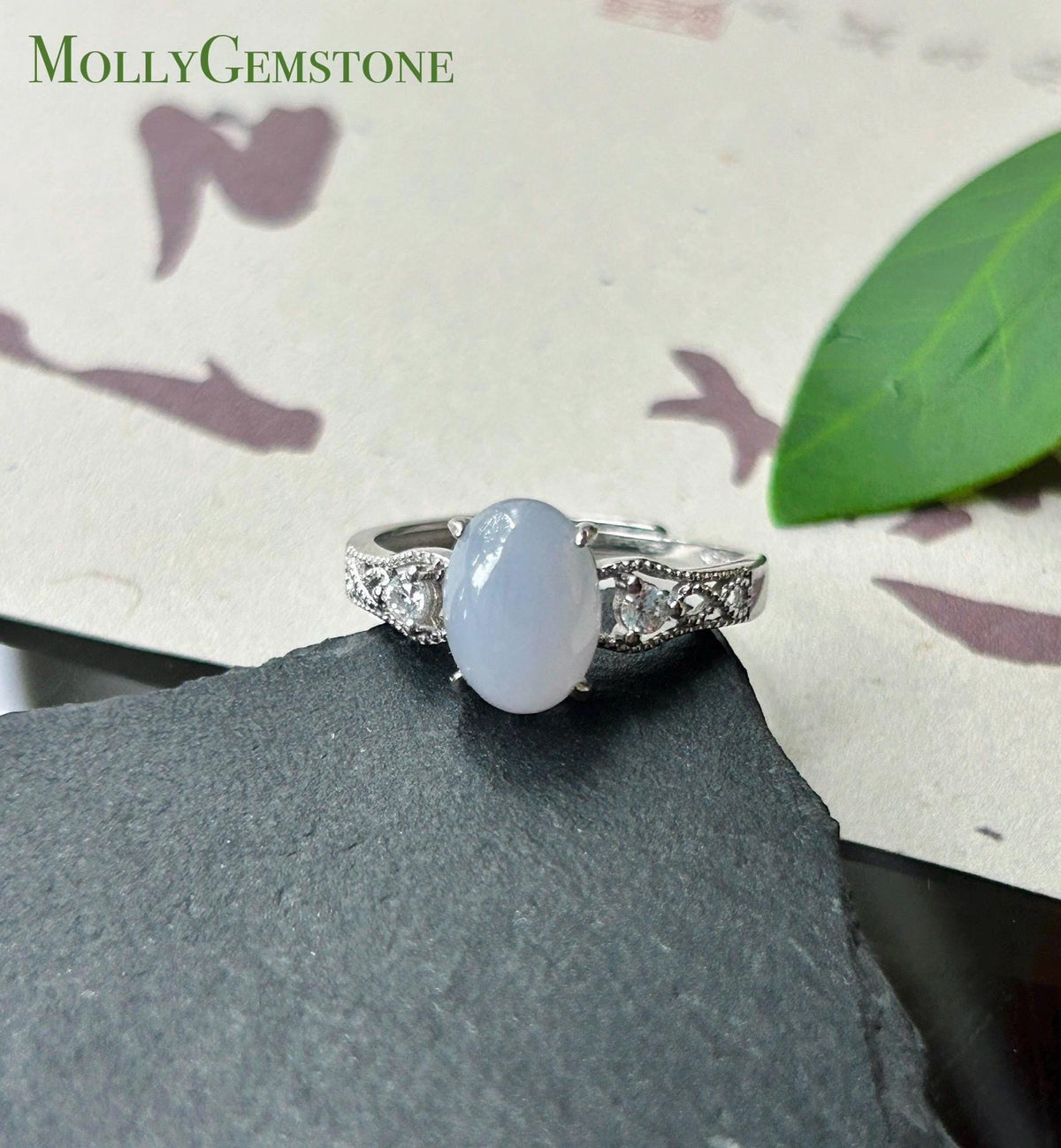 Natural Lavender Jadeite Ring | Burmese Type A Icy Translucent Lavender Purple Jade, Sterling Silver, 9 x 6.7mm Oval Cabochon