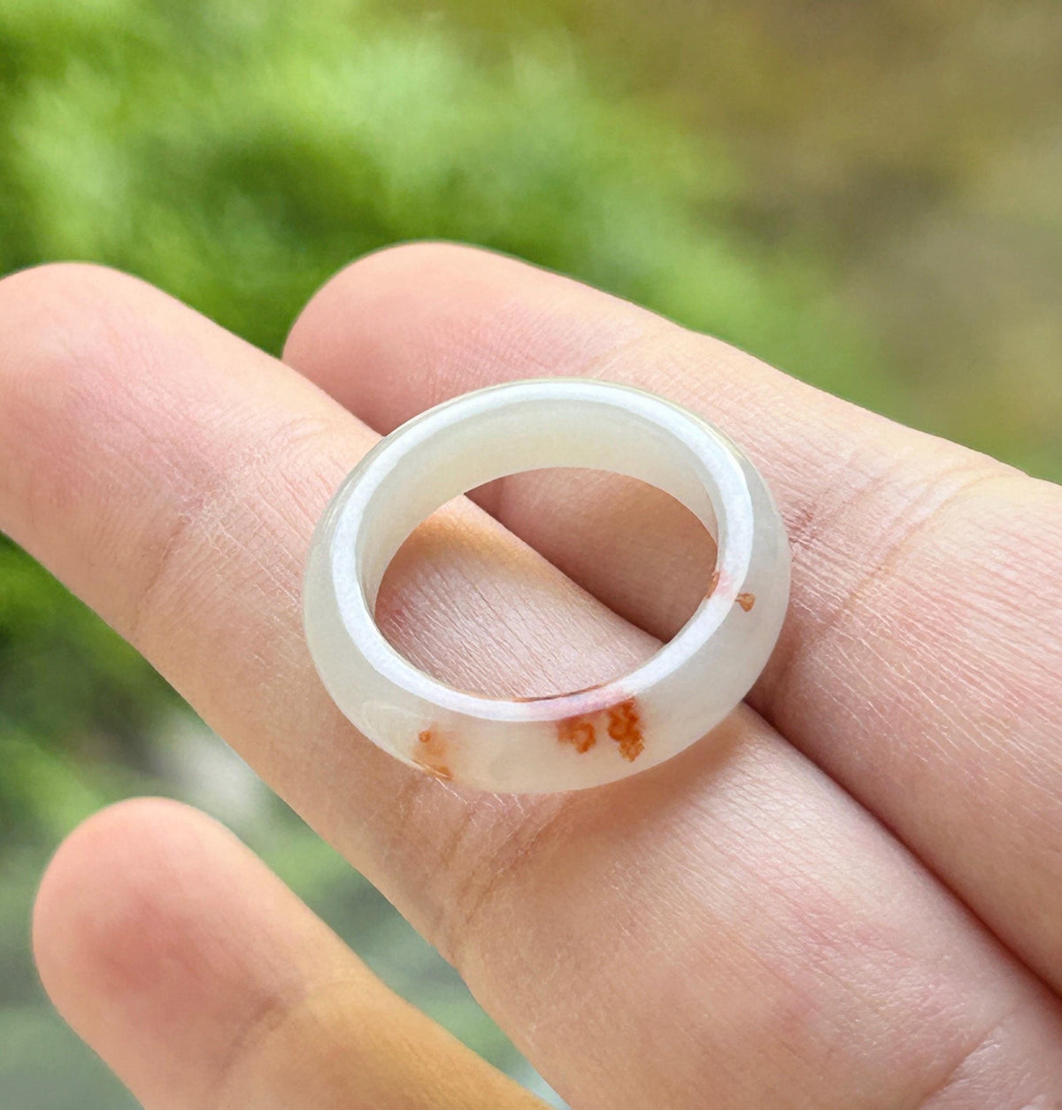Certified Natural Burmese Type A Jadeite Ring with Maple-Leaf Red Patterns | Peace Buckle Jade Donut Charm | Ring & Necklace Set