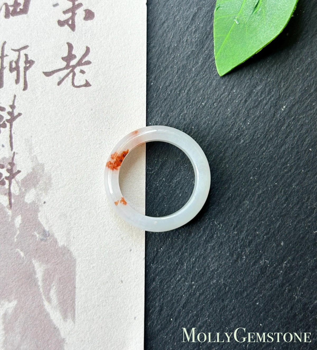 Certified Natural Burmese Type A Jadeite Ring with Maple-Leaf Red Patterns | Peace Buckle Jade Donut Charm | Ring & Necklace Set