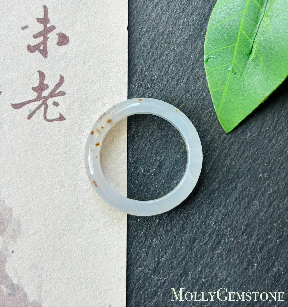 Certified Natural Burmese Type A Jadeite Ring | Rare Icy White Based with Scattered Red Floral Jade | Ring & Necklace/Charm Set| US 6.5