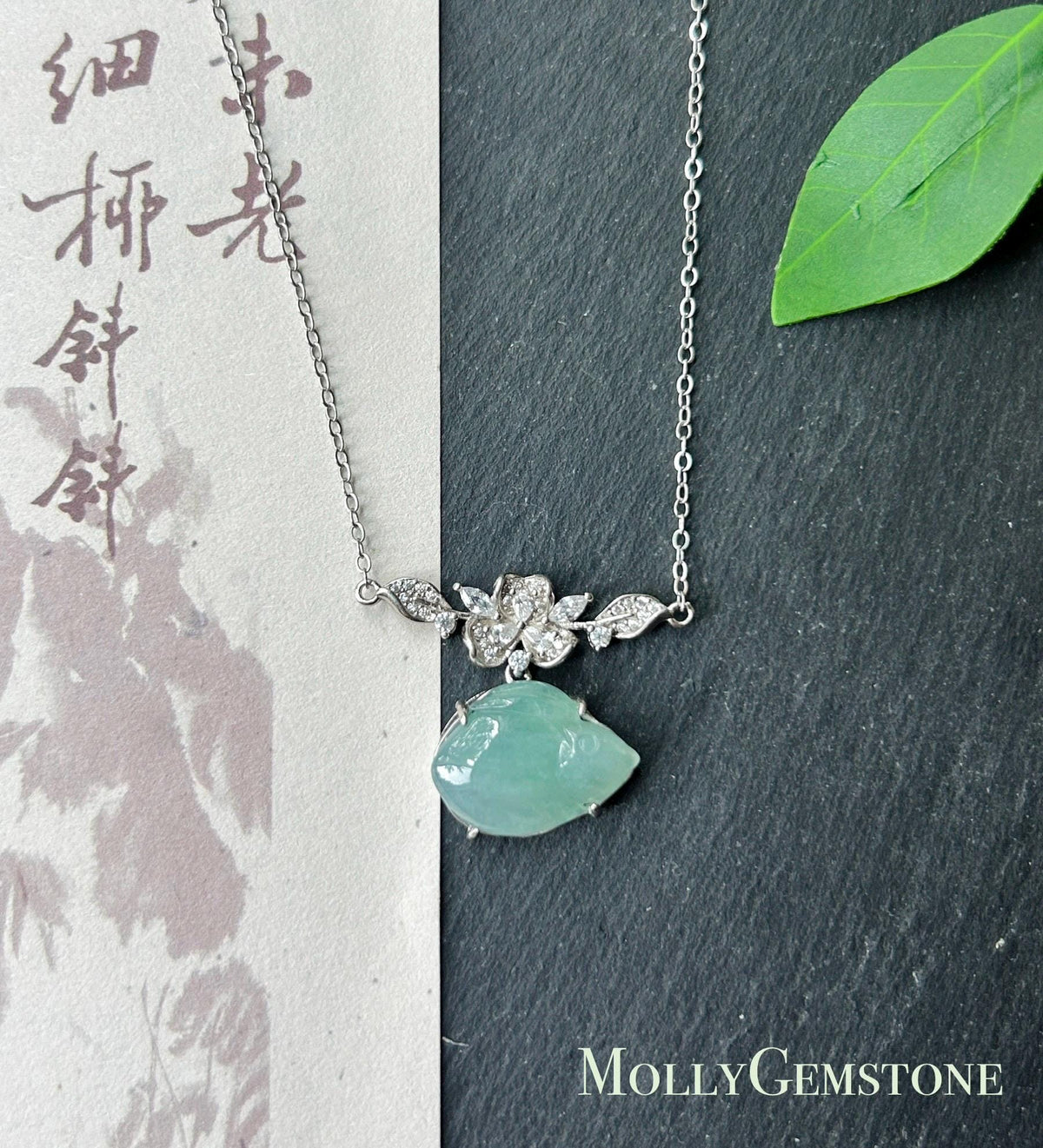 Natural Jadeite Rabbit Necklace, Burmese Type A Translucent Bluish Green Jade, Icy Glutinous Texture, Integrated 925 Sterling Silver Chain