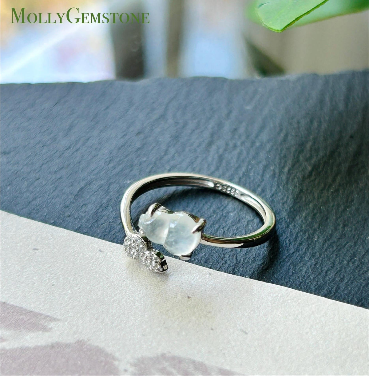 Certified Natural Jadeite Gourd Adjustable Ring Burmese Type A Highly Translucent Icy White Jade Hulu Sterling Silver