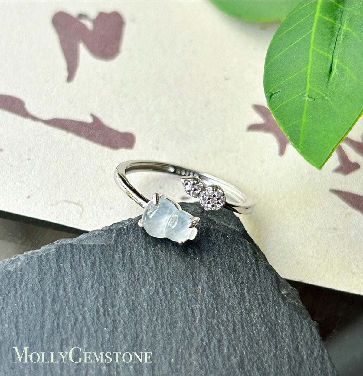 Certified Natural Jadeite Gourd Adjustable Ring Burmese Type A Highly Translucent Icy White Jade Hulu Sterling Silver