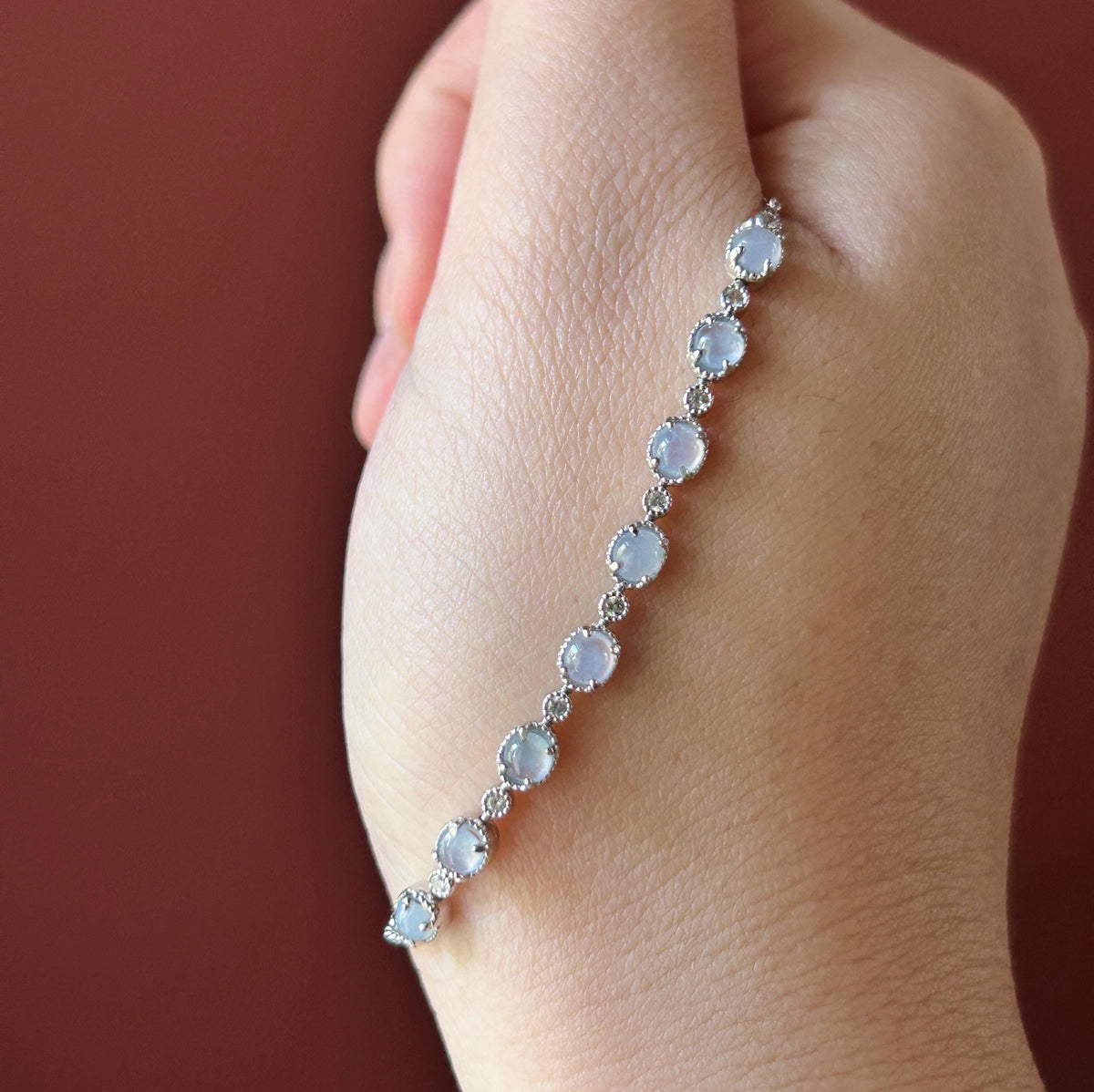 Certified Natural Jadeite Cabochon Minimalist Bracelet, Burmese Type A Translucent Icy Pale Lavender Jade Sterling Silver, Adjustable Length