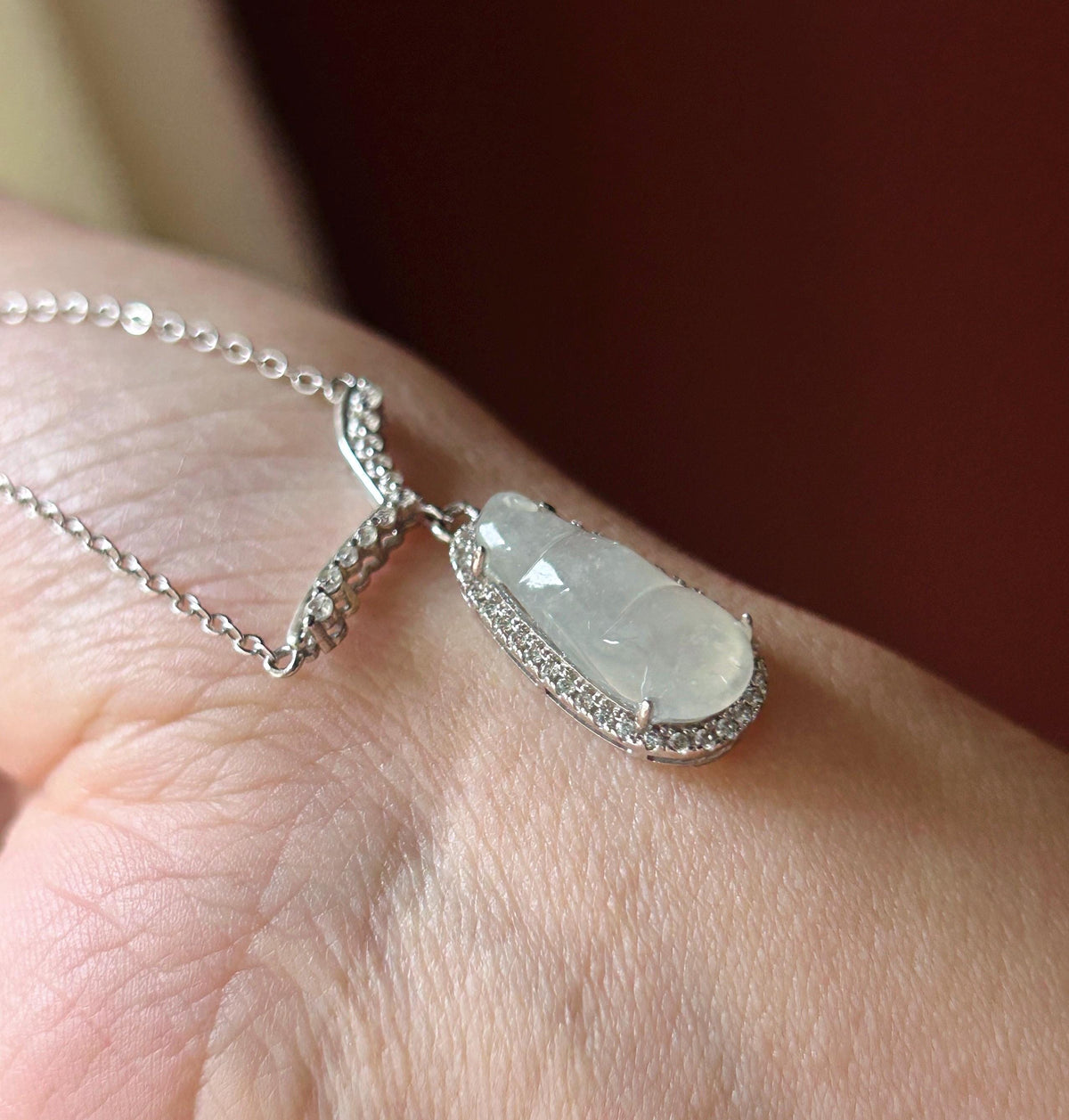 Natural Jadeite Beans Necklace, Burmese Type A Translucent Icy White Jade, Icy Glutinous Texture, Integrated 925 Sterling Silver Chain