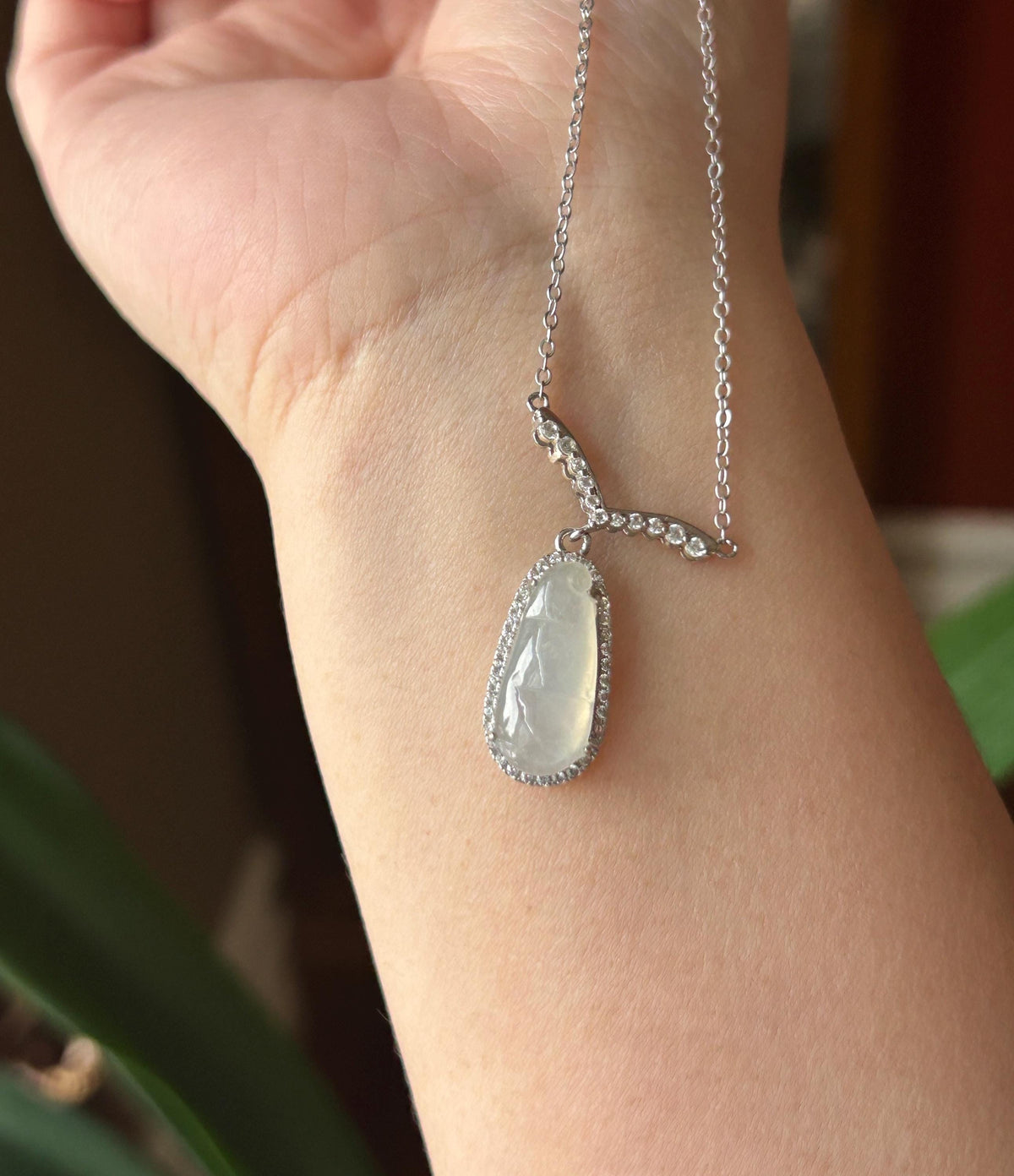 Natural Jadeite Beans Necklace, Burmese Type A Translucent Icy White Jade, Icy Glutinous Texture, Integrated 925 Sterling Silver Chain
