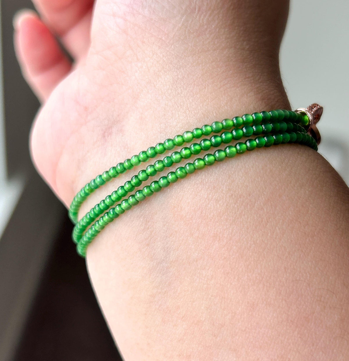Natural Jadeite Beaded Stacked Bracelet/Necklace Jewelry Guatemalan Type A Highly Translucent Icy Spicy Green Jade 2.5mm