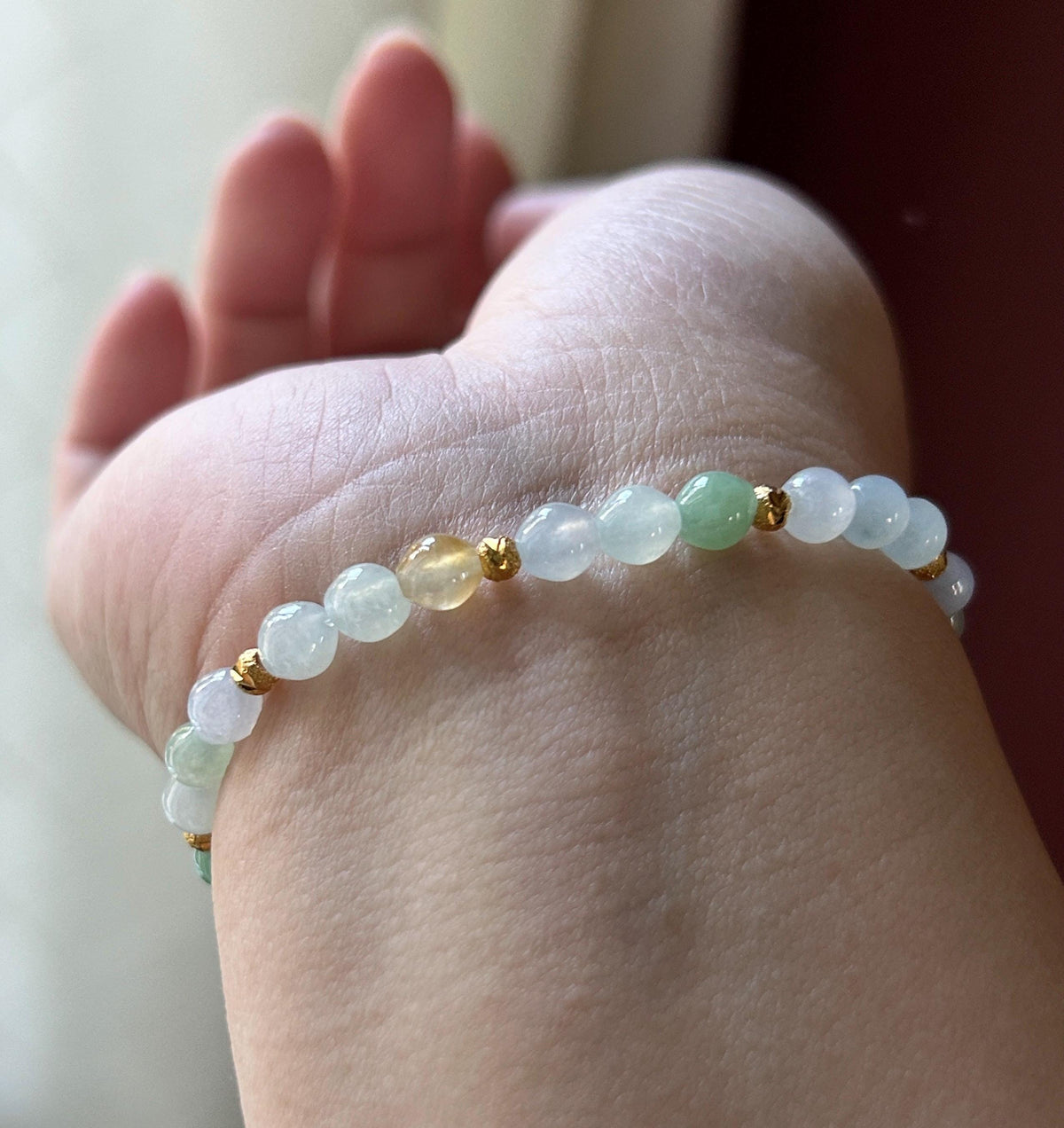 Natural Jadeite Beaded Bracelet, Burmese Type A Translucent Icy Macaron Multicolor Jade, 5mm Drum Beads