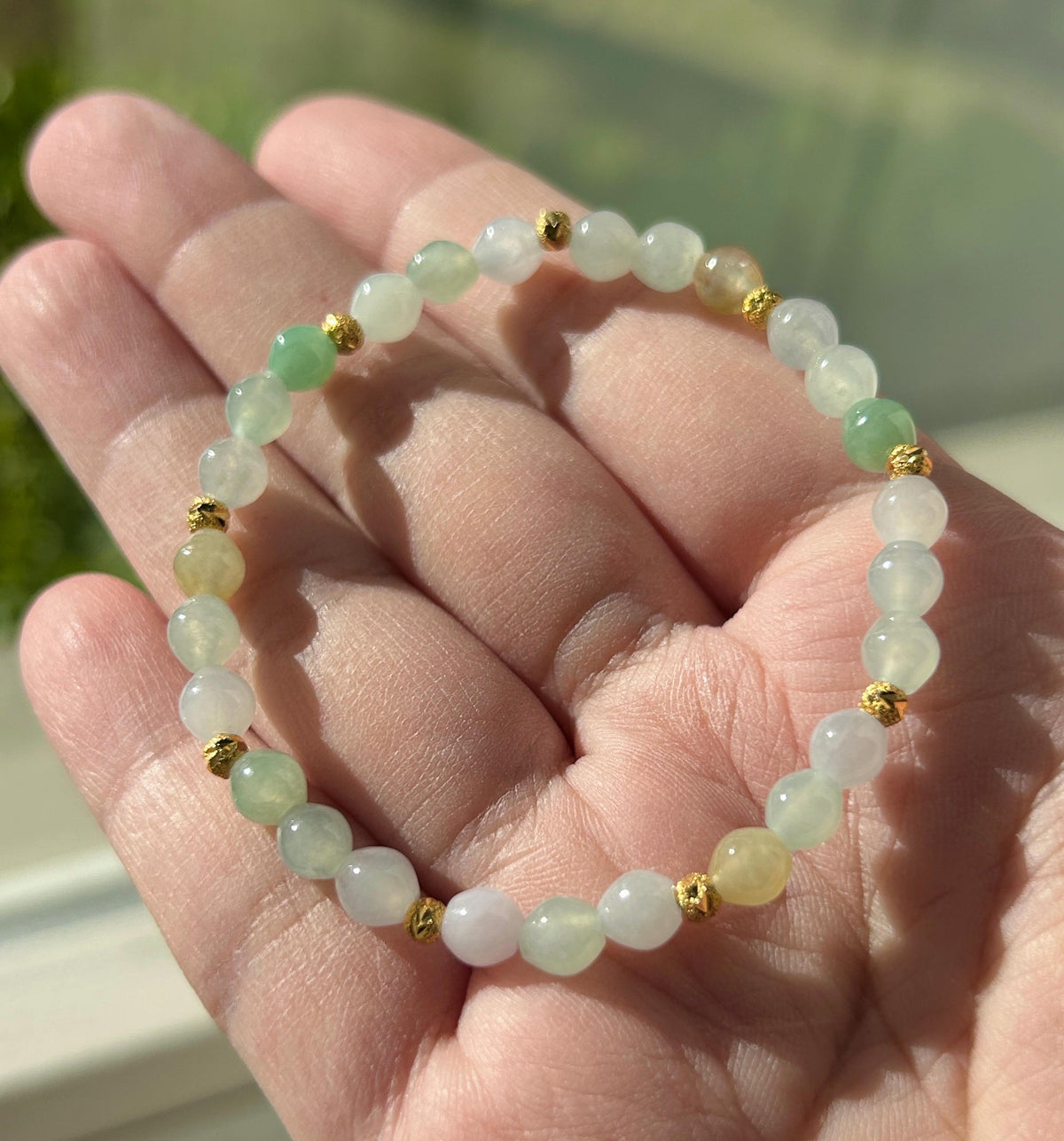 Natural Jadeite Beaded Bracelet, Burmese Type A Translucent Icy Macaron Multicolor Jade, 5mm Drum Beads