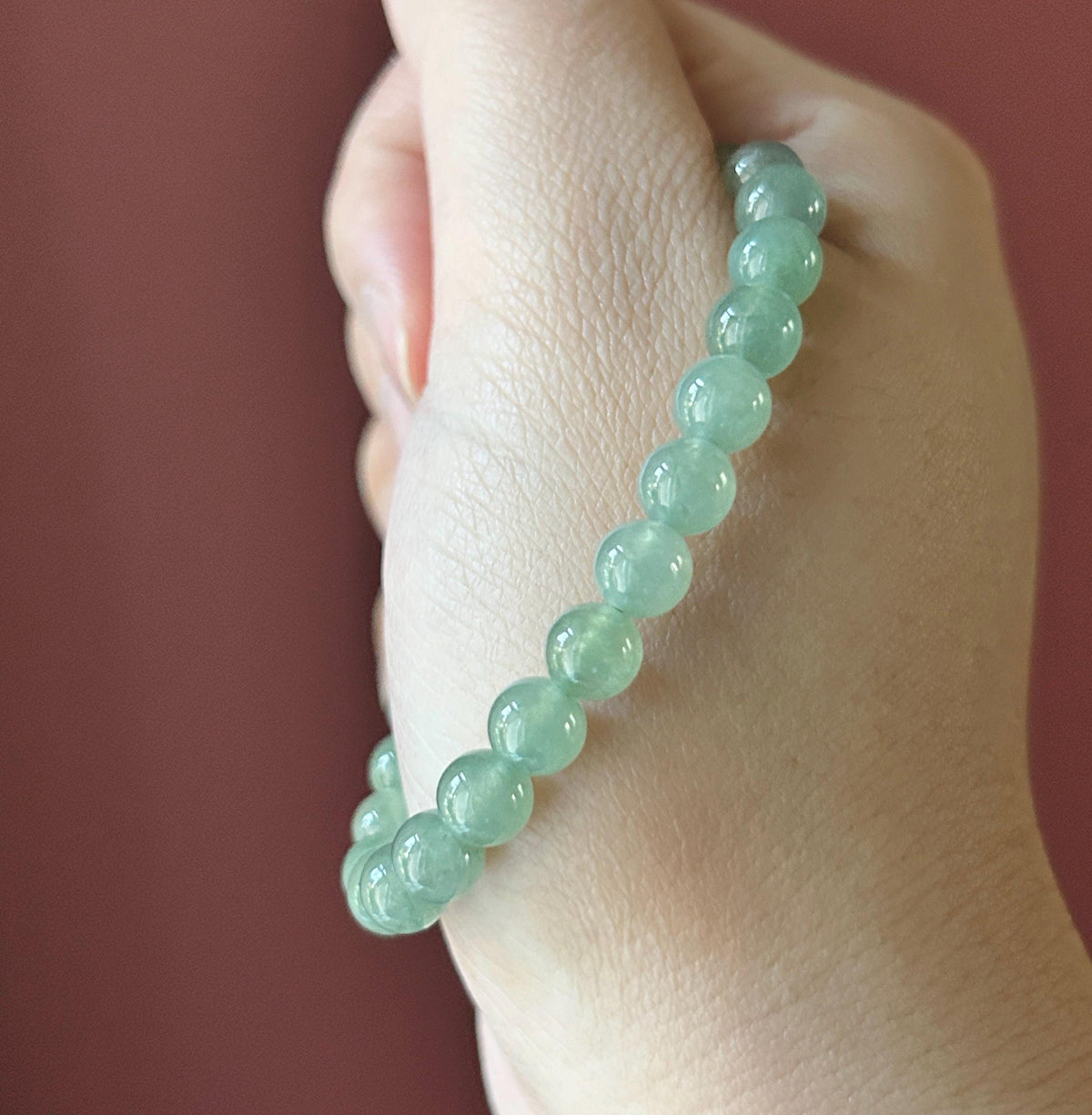 Natural Jadeite Beaded Bracelet, Burmese Type A Highly Translucent Icy Grass Green Jade Beads, 6.7mm
