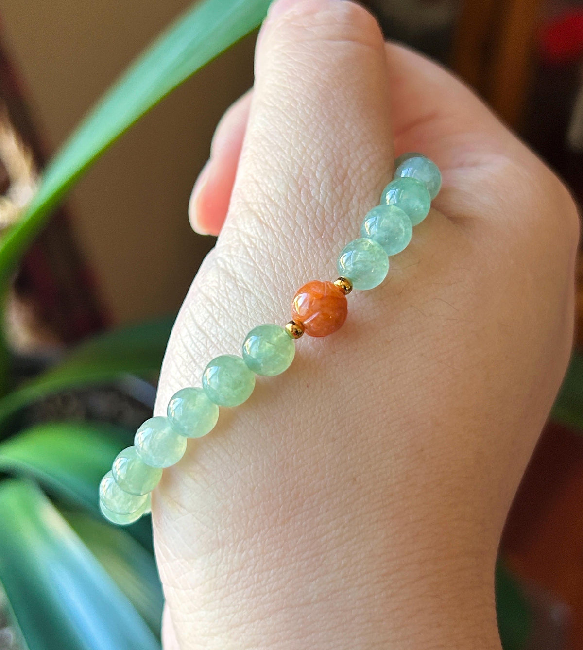 Natural Jadeite Beaded Bracelet, Burmese Type A Highly Translucent Icy Grass Green Jade Beads, 6.7mm