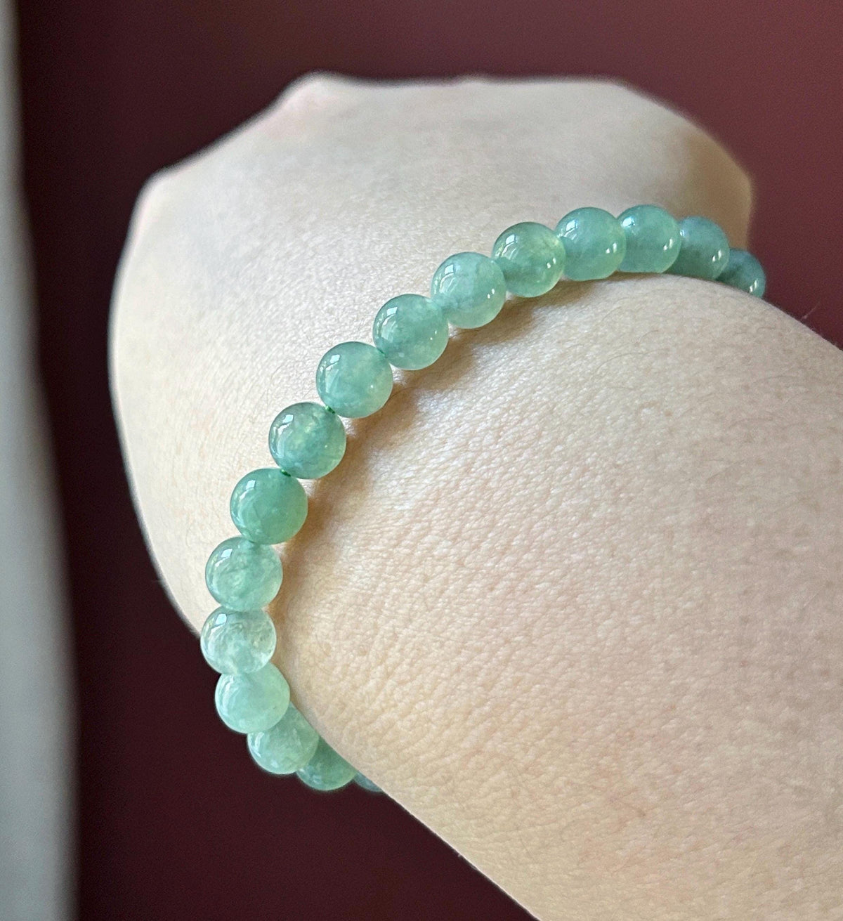 Natural Jadeite Beaded Bracelet, Burmese Type A Highly Translucent Icy Grass Green Jade Beads, 6.7mm