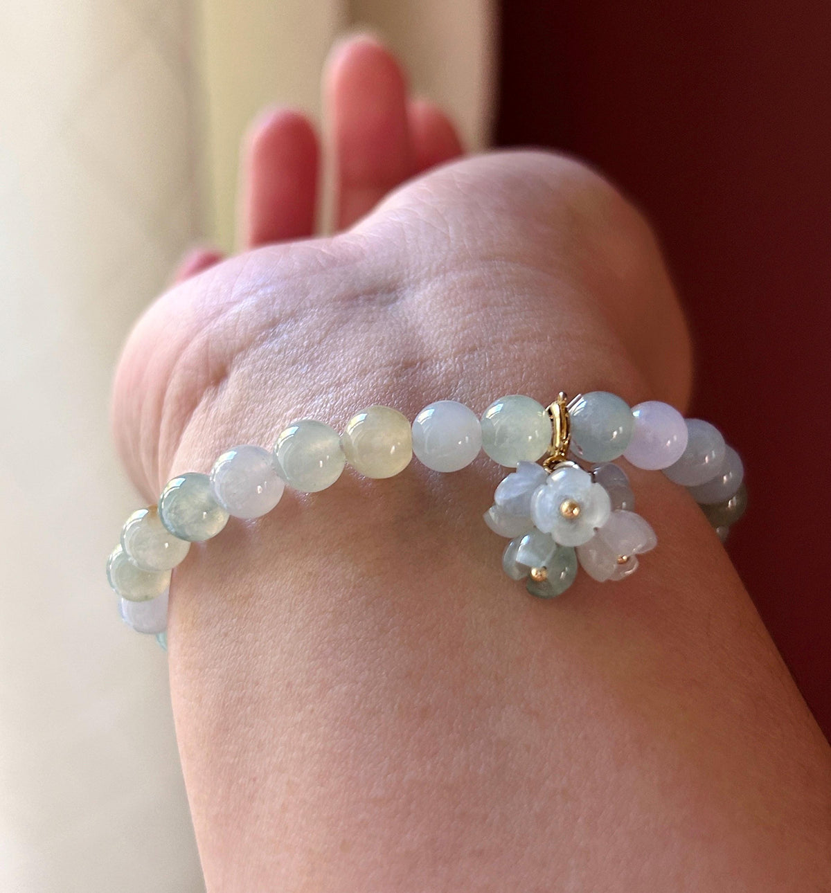 Certified Natural Jadeite Beaded Bracelet Burmese Type A Highly Translucent Icy Macaron Multicolor Jade 7mm Minimalist Jewelry Flower Charm