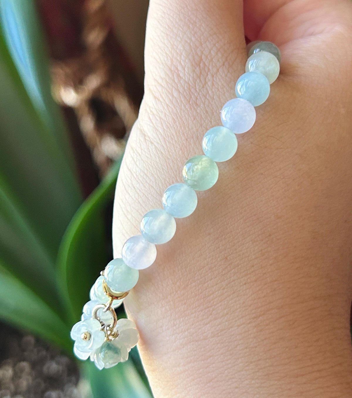 Certified Natural Jadeite Beaded Bracelet Burmese Type A Highly Translucent Icy Macaron Multicolor Jade 7mm Minimalist Jewelry Flower Charm