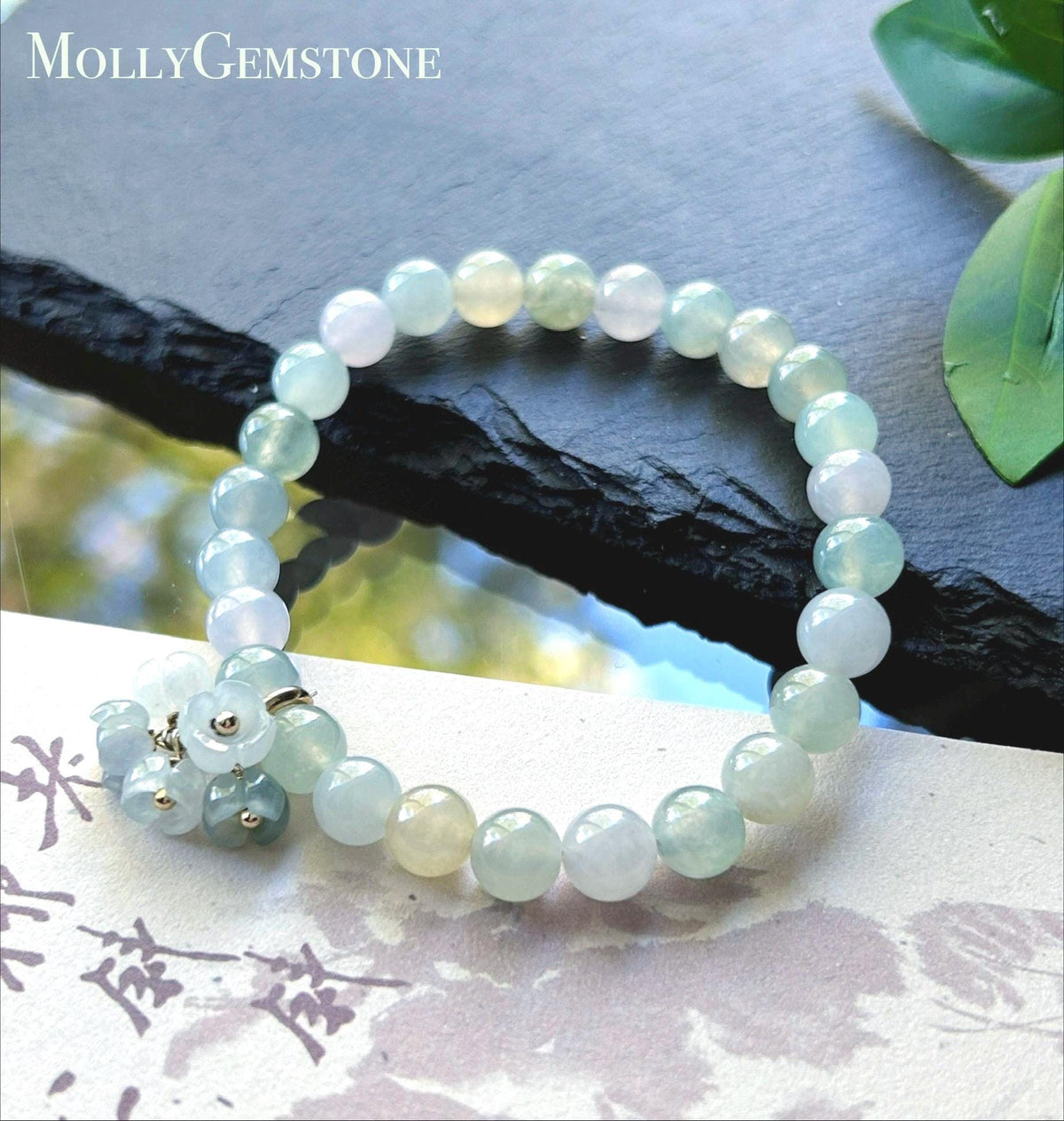 Certified Natural Jadeite Beaded Bracelet Burmese Type A Highly Translucent Icy Macaron Multicolor Jade 7mm Minimalist Jewelry Flower Charm