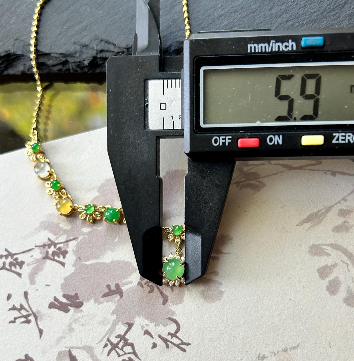 Certified Natural Jadeite Floral Necklace, Burmese Type A Highly Translucent Icy Multicolor Jade Cabochons, 18k Vermeil, 925 Sterling Silver