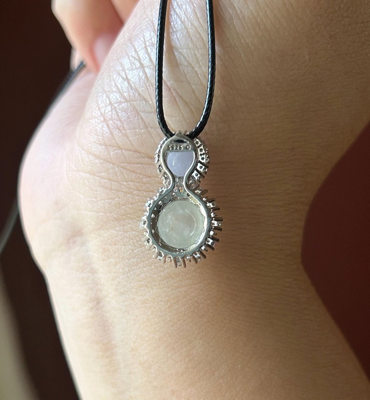 Certified Natural Jadeite Dual- Cabochon Pendant Burmese Type A Highly Translucent Icy Lavender & White Jade in Sterling Silver