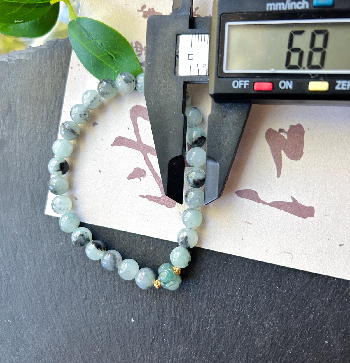 Natural Jadeite Beaded Bracelet, Burmese Type A Icy-Translucent Pale Green Base, Ink-Wash Landscape Wuji Jade, 6.8mm