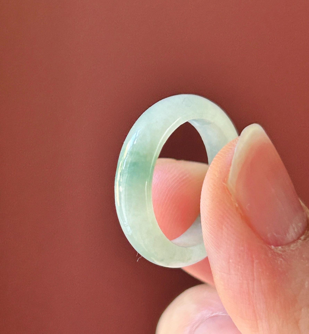 Certified Natural Jadeite Band Ring | Burmese Type A Icy Light Blue Base Bluish Green Floral Jade US 6.5 - 17mm
