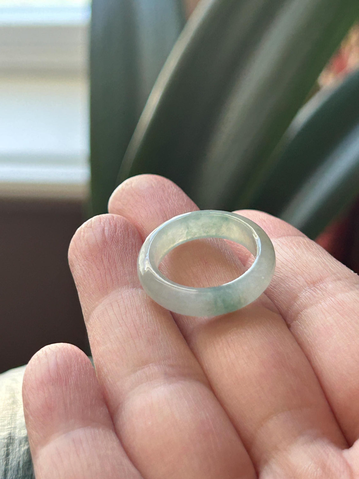 Certified Natural Jadeite Band Ring | Burmese Type A Icy Light Blue Base Bluish Green Floral Jade US 6.5 - 17mm
