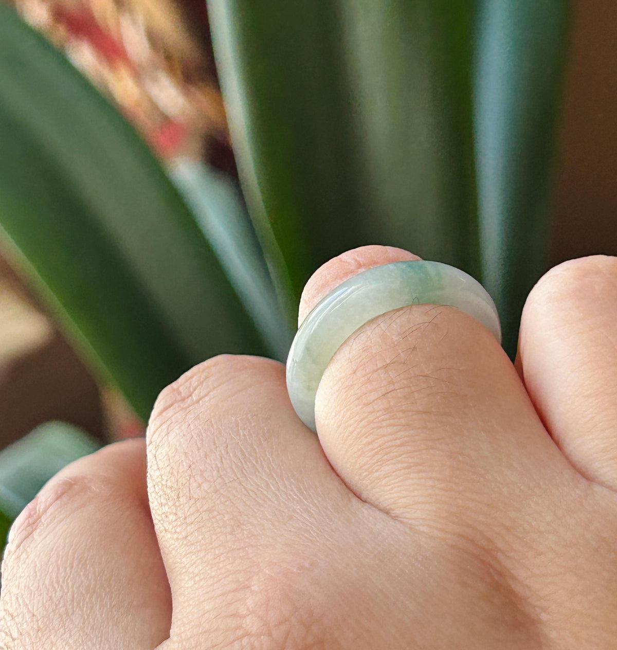 Certified Natural Jadeite Band Ring | Burmese Type A Icy Light Blue Base Bluish Green Floral Jade US 6.5 - 17mm