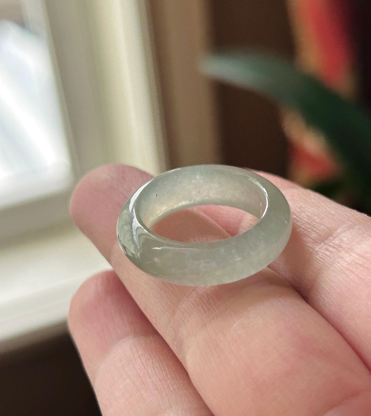 Natural Jadeite Band Ring | Burmese Type A Highly Translucent Icy Pale Green Jade US 6.5 - 17mm