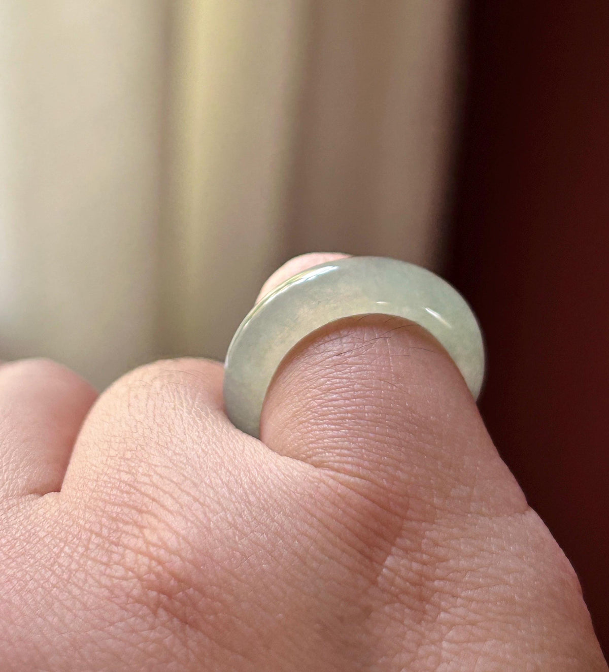 Natural Jadeite Band Ring | Burmese Type A Highly Translucent Icy Pale Green Jade US 6.5 - 17mm
