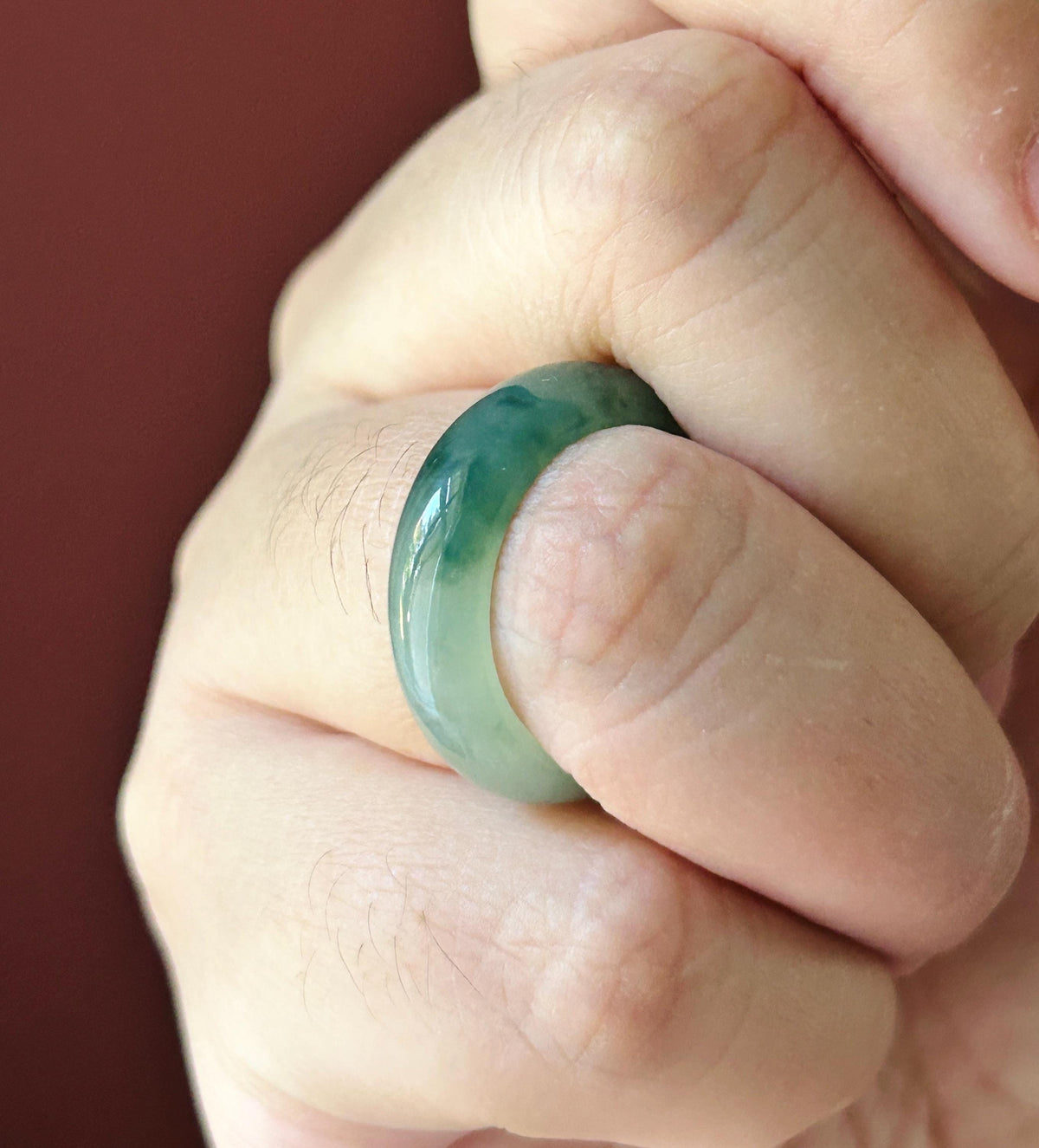 Natural Jadeite Band Ring | Burmese Type A Highly Translucent Icy Bluish Green Floral Jade | US 6.5 |16.9mm