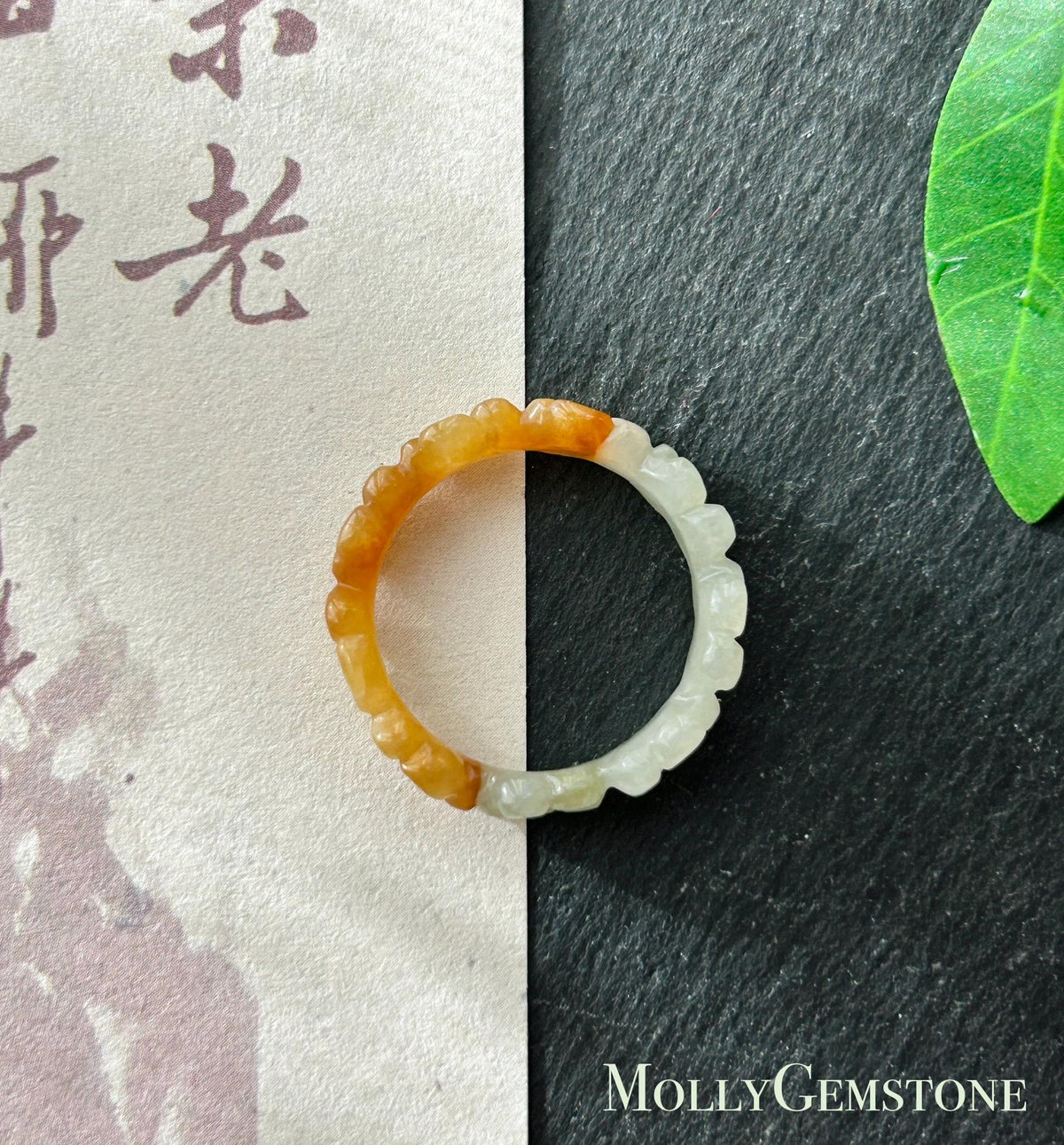Certified Natural Jadeite Flower Ring, Burmese Type A Fine Glutinous Icy Red & Gray-White Jade Half-Mountain Half-Water Ring US 7.25 / 5.75