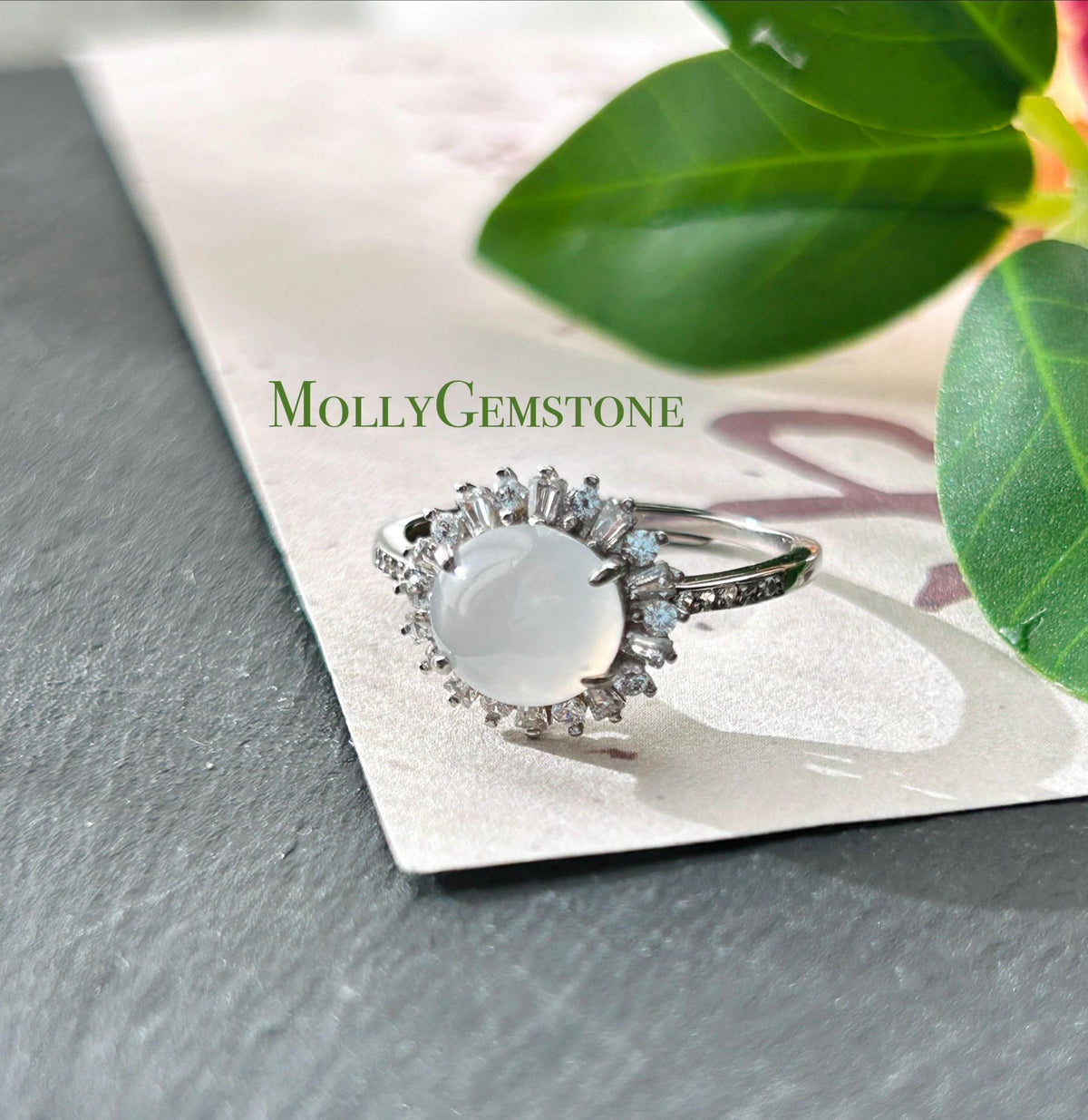 Certified Natural Jadeite Ring | Burmese Type A Highly Translucent Icy Moonlight White Jade, Sterling Silver, 8 x 7.2mm Oval Cabochon