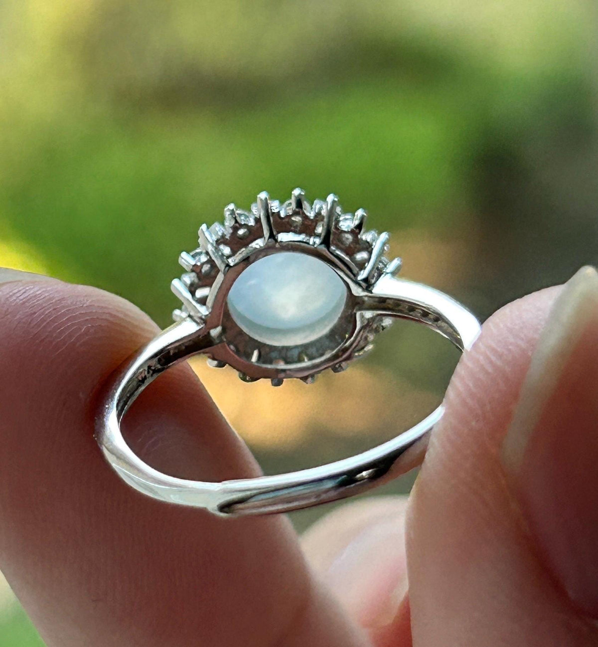 Certified Natural Jadeite Ring | Burmese Type A Highly Translucent Icy Moonlight White Jade, Sterling Silver, 8 x 7.2mm Oval Cabochon