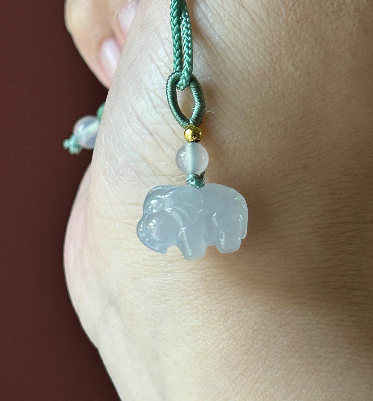 Certified Natural Jadeite Petite Elephant Pendant Necklace Burmese Type A Highly Translucent Icy White Jade
