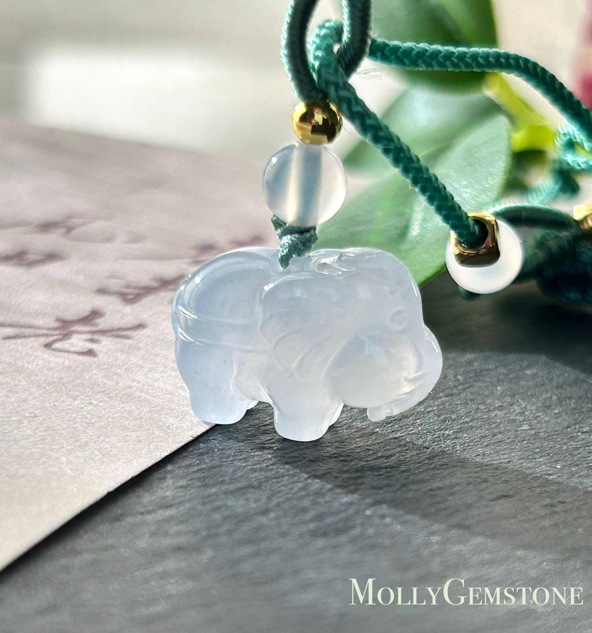 Certified Natural Jadeite Petite Elephant Pendant Necklace Burmese Type A Highly Translucent Icy White Jade