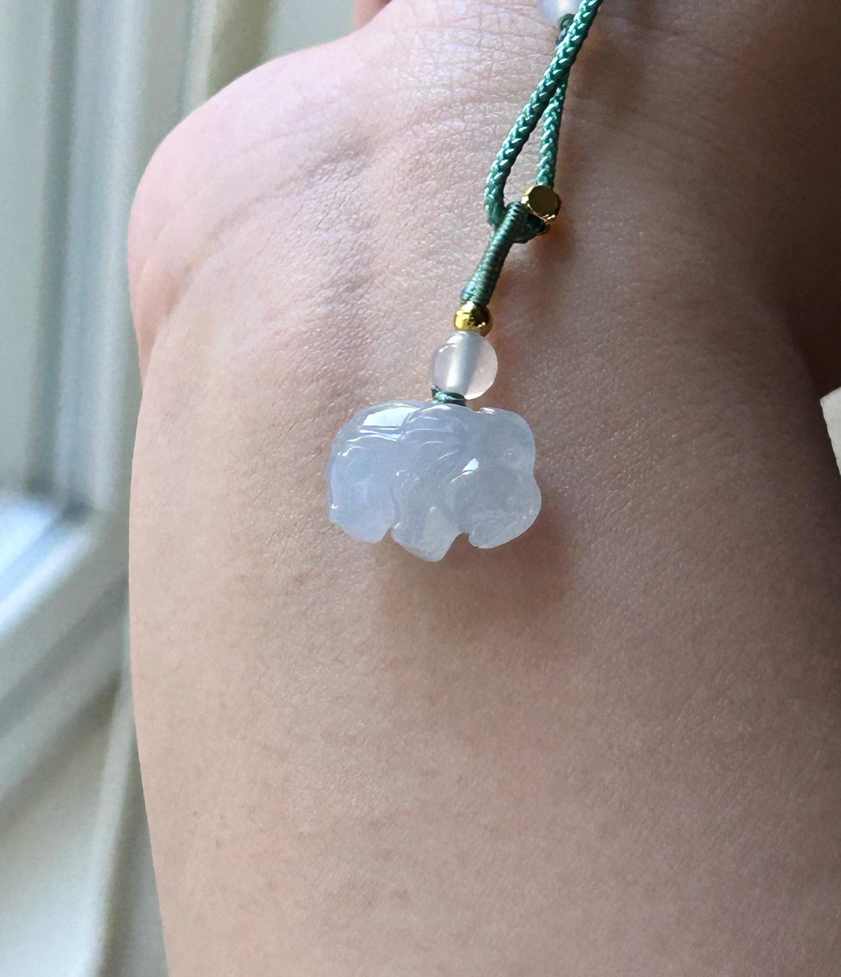 Certified Natural Jadeite Petite Elephant Pendant Necklace Burmese Type A Highly Translucent Icy White Jade