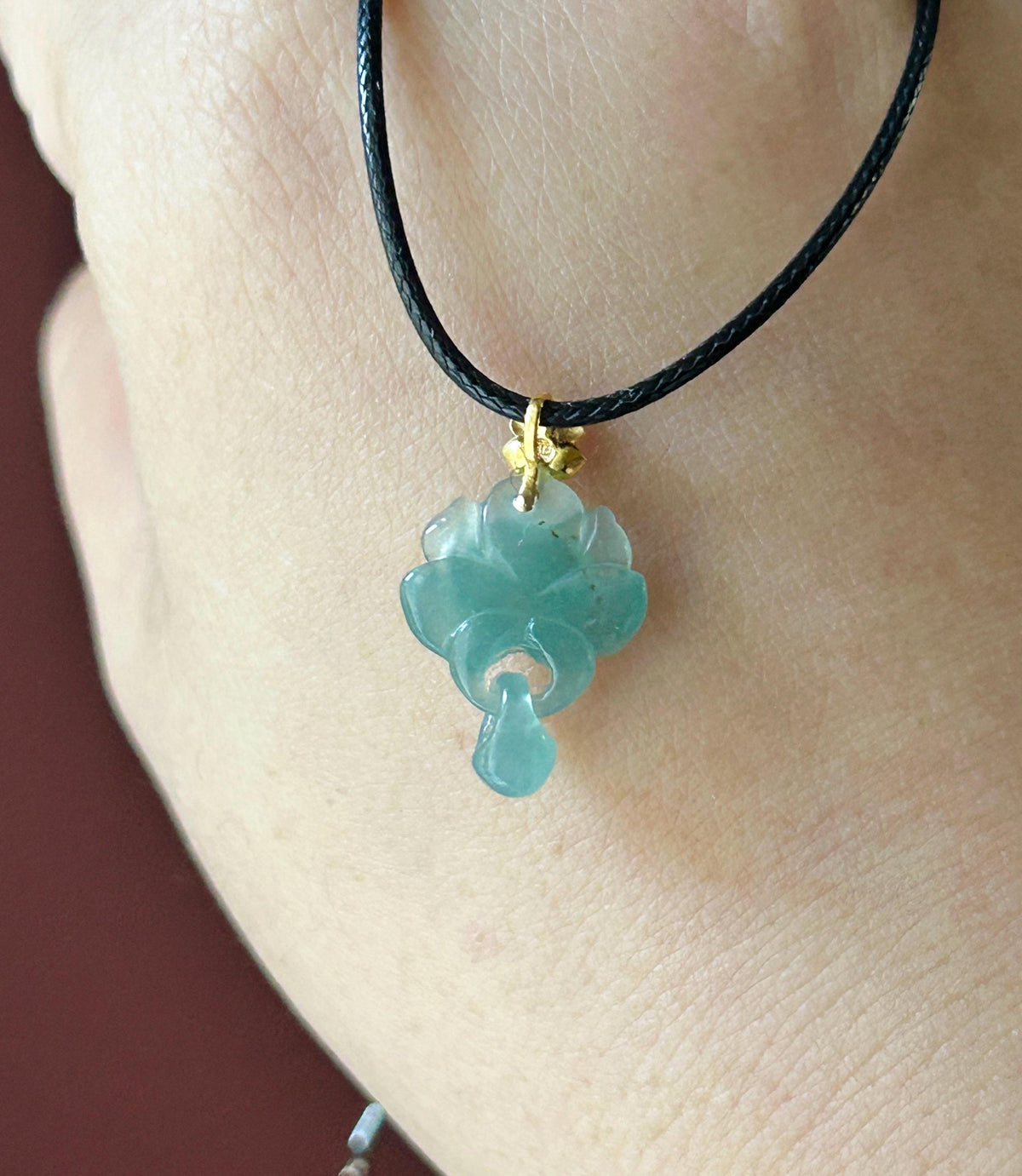 Certified Natural Jadeite Lotus Pendant Minimalist Jewelry Guatemalan Type A Highly Translucent Icy Light Teal Blue Jade 18k Solid Gold Bail