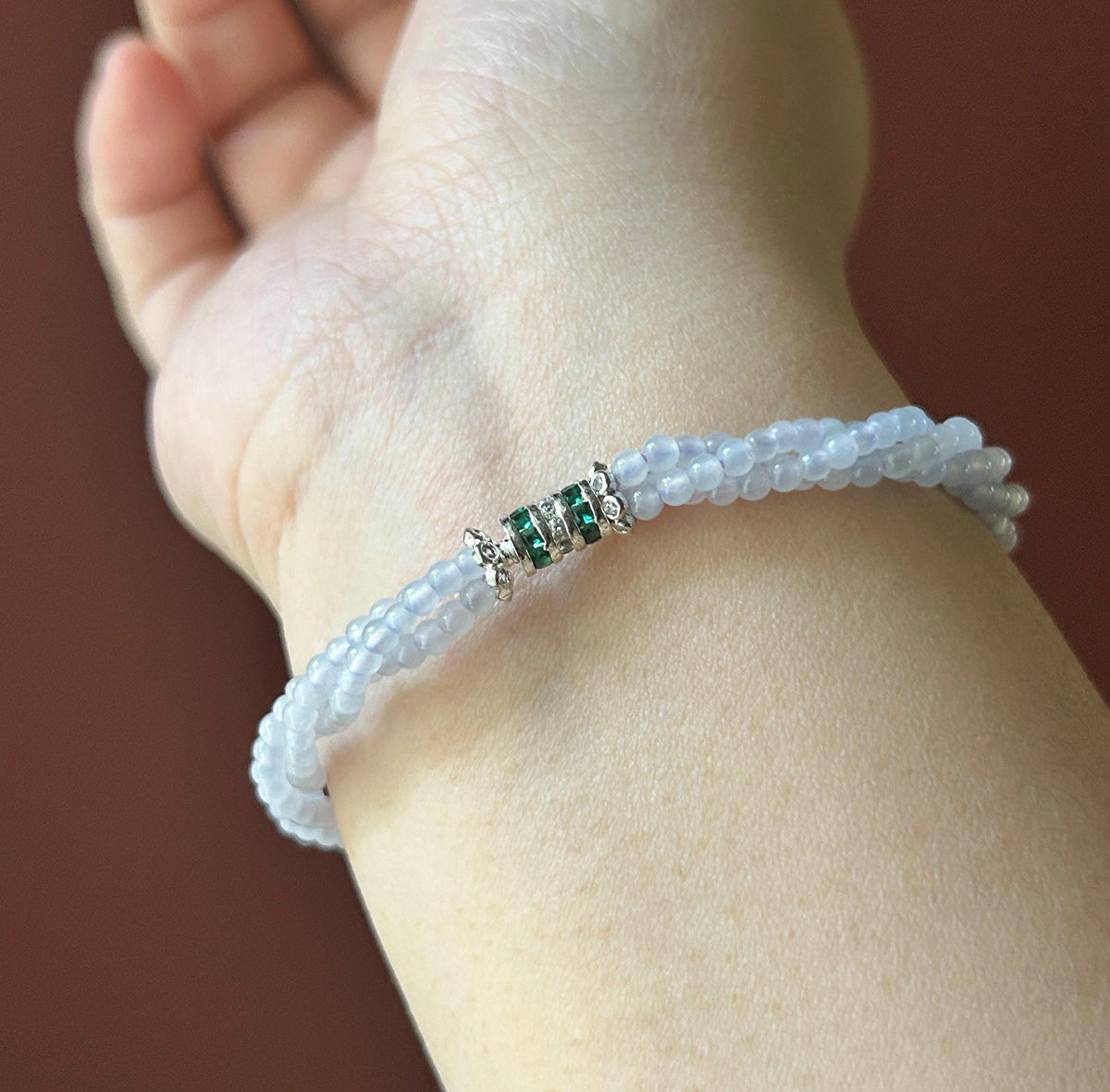 Natural Jadeite Twisted Bracelet, Burmese Type A Highly Translucent Icy Pale Lavender Jade Beads