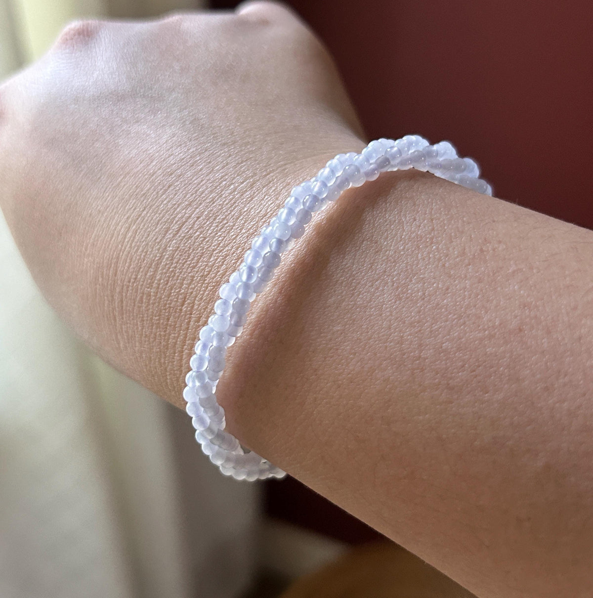 Natural Jadeite Twisted Bracelet, Burmese Type A Highly Translucent Icy Pale Lavender Jade Beads
