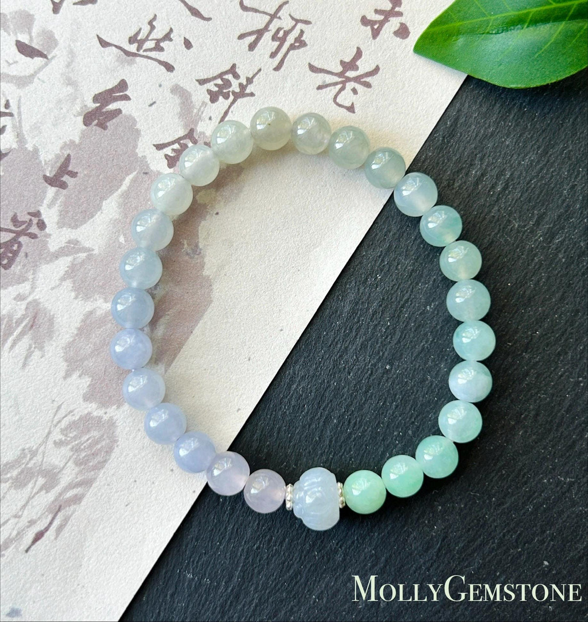 Natural Jadeite Beaded Bracelet, Burmese Type A Untreated Highly Translucent Icy Pastel Macaron Rainbow Gradient Multicolor Jade, 6.5mm