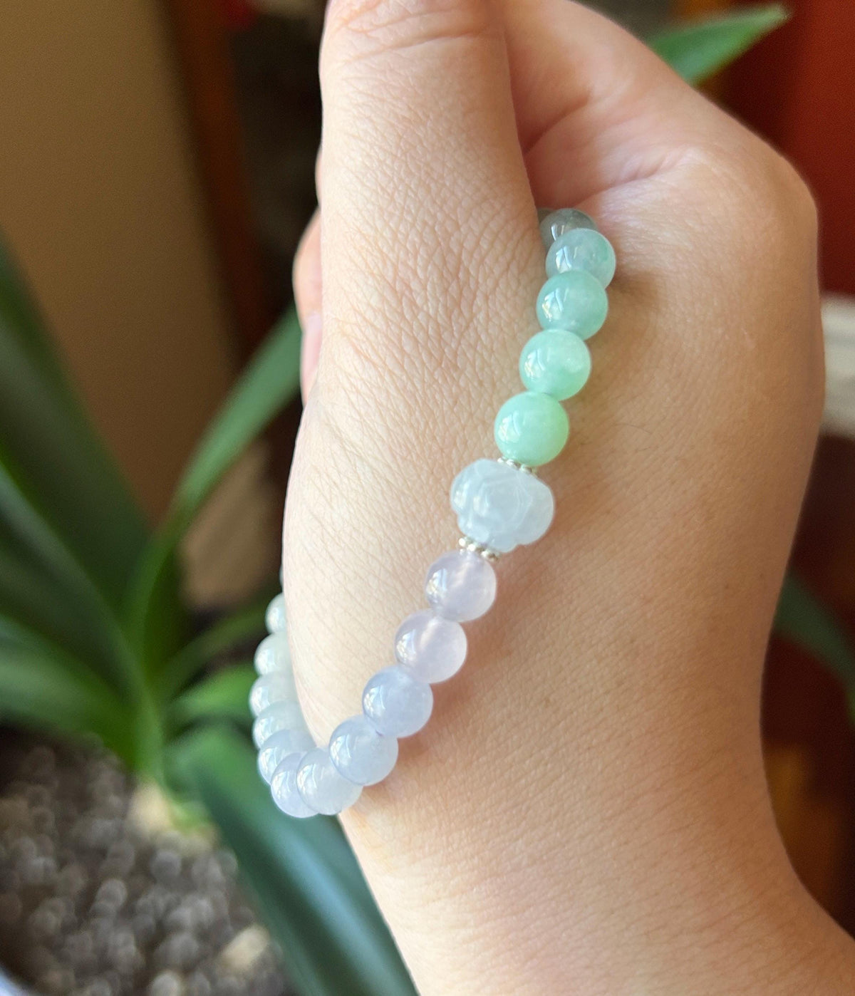 Natural Jadeite Beaded Bracelet, Burmese Type A Untreated Highly Translucent Icy Pastel Macaron Rainbow Gradient Multicolor Jade, 6.5mm