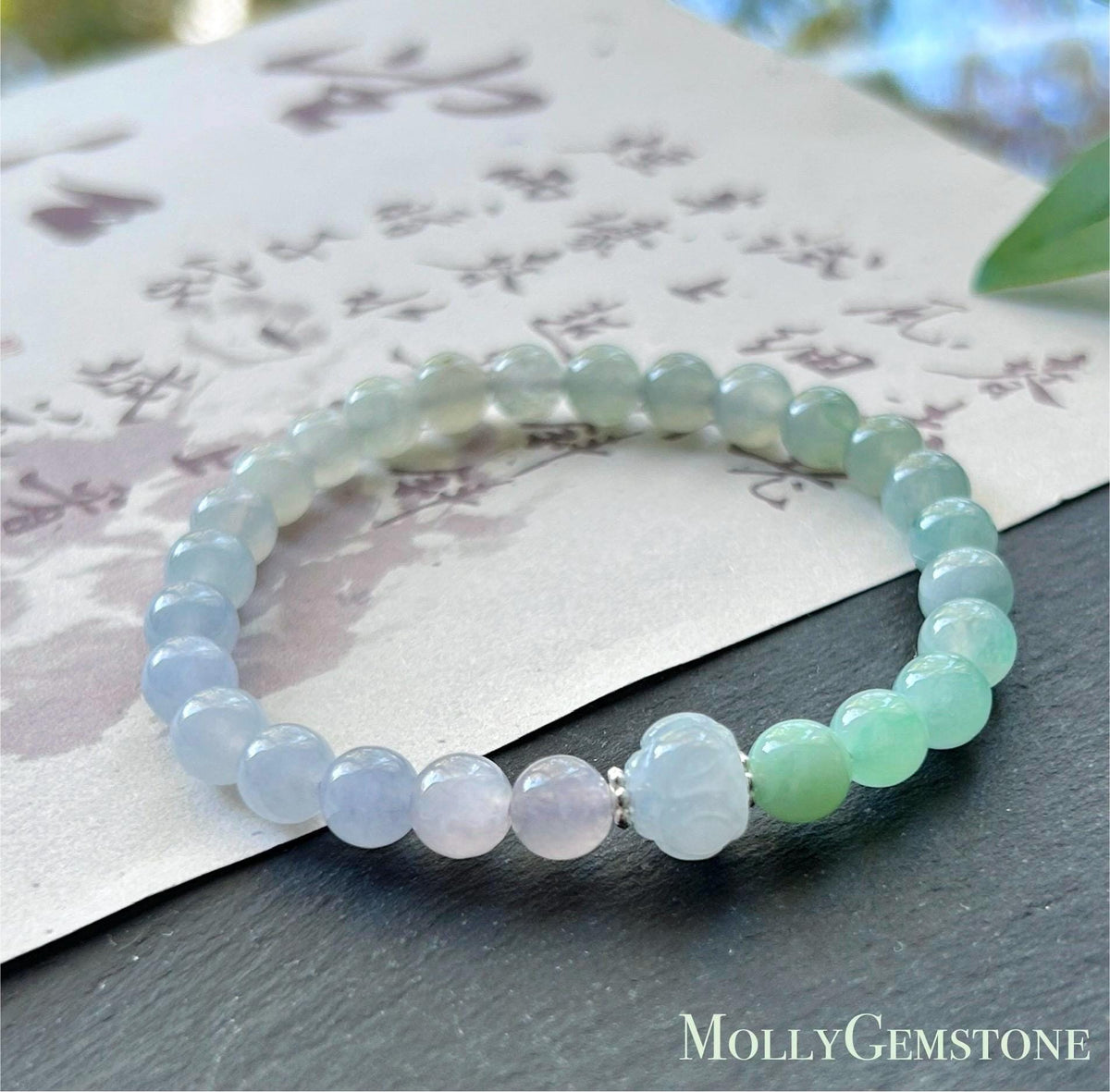 Natural Jadeite Beaded Bracelet, Burmese Type A Untreated Highly Translucent Icy Pastel Macaron Rainbow Gradient Multicolor Jade, 6.5mm