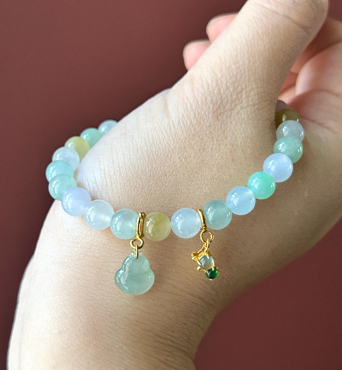Natural Jadeite Beaded Bracelet Burmese Type A Highly Translucent Icy Macaron Multicolor Jade 7.1mm Minimalist Jewelry Hulu Charm