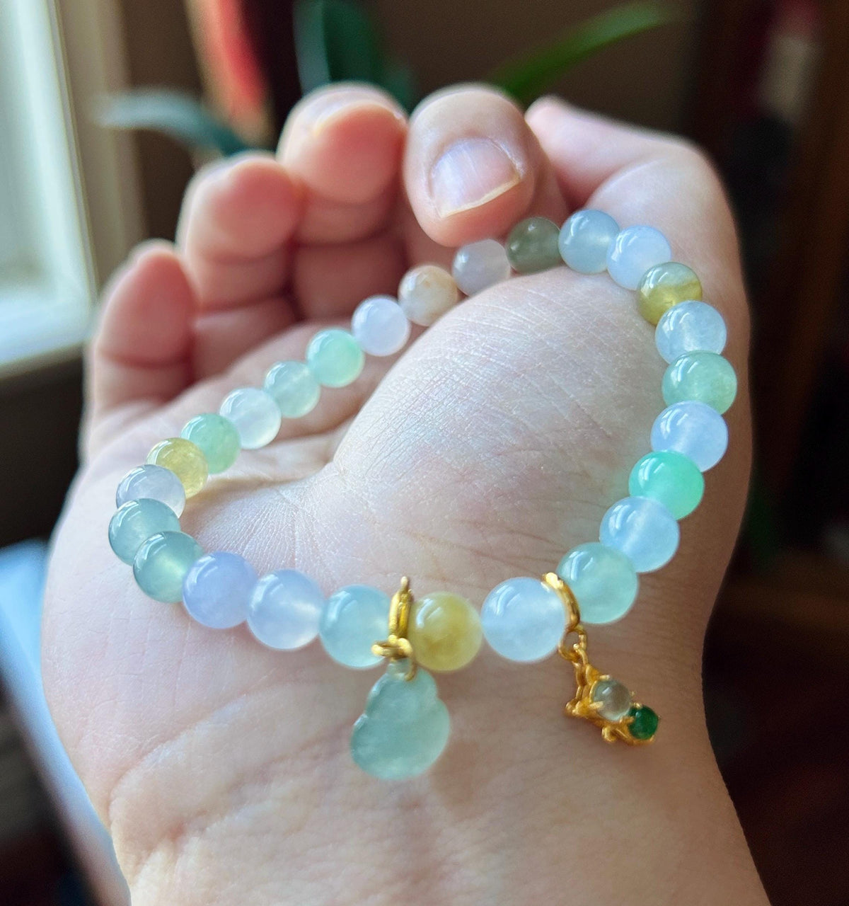 Natural Jadeite Beaded Bracelet Burmese Type A Highly Translucent Icy Macaron Multicolor Jade 7.1mm Minimalist Jewelry Hulu Charm