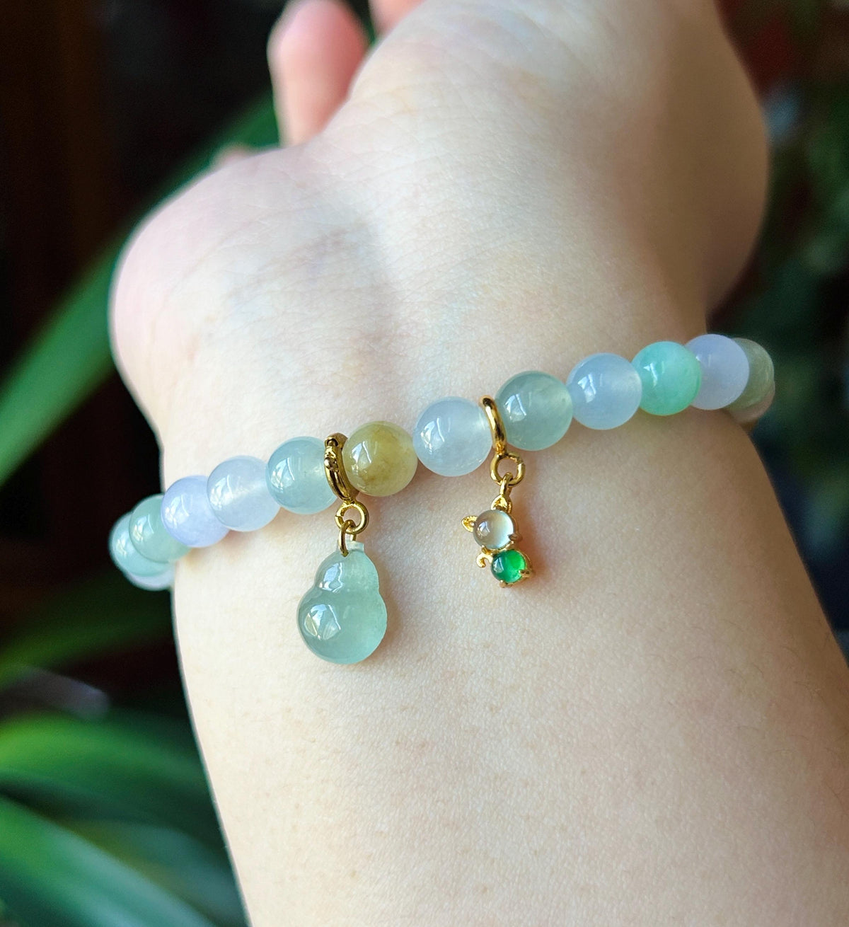 Natural Jadeite Beaded Bracelet Burmese Type A Highly Translucent Icy Macaron Multicolor Jade 7.1mm Minimalist Jewelry Hulu Charm