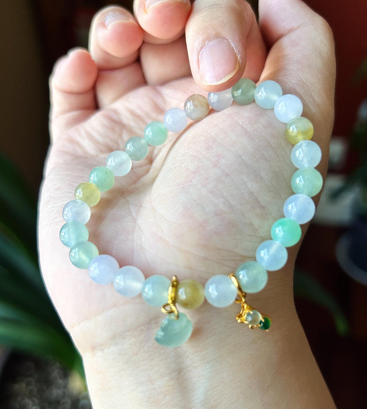 Natural Jadeite Beaded Bracelet Burmese Type A Highly Translucent Icy Macaron Multicolor Jade 7.1mm Minimalist Jewelry Hulu Charm