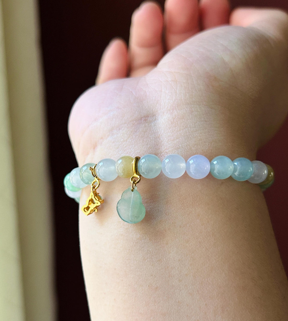 Natural Jadeite Beaded Bracelet Burmese Type A Highly Translucent Icy Macaron Multicolor Jade 7.1mm Minimalist Jewelry Hulu Charm