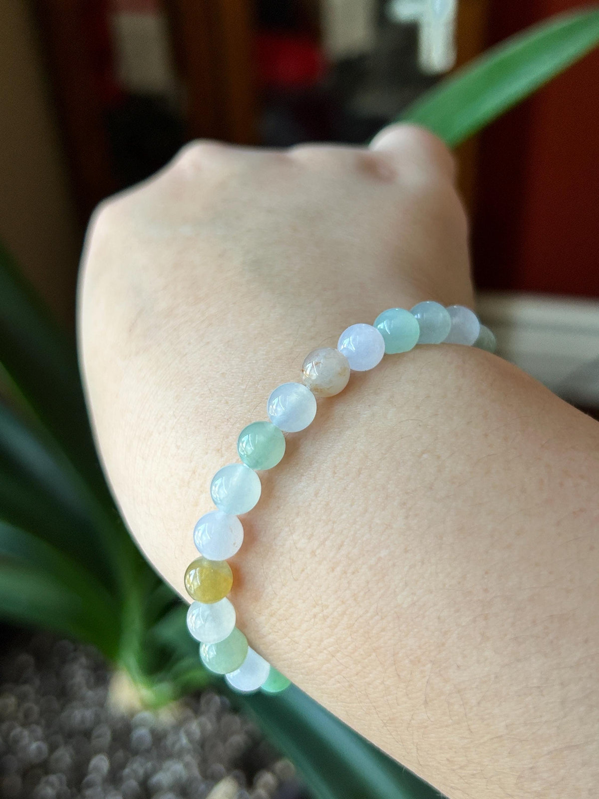 Natural Jadeite Beaded Bracelet Burmese Type A Highly Translucent Icy Macaron Multicolor Jade 7.1mm Minimalist Jewelry Hulu Charm