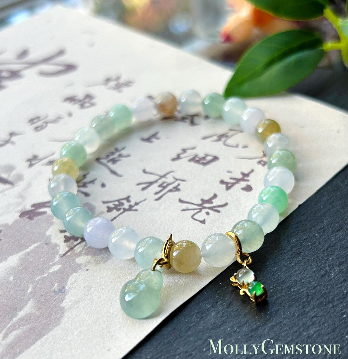 Natural Jadeite Beaded Bracelet Burmese Type A Highly Translucent Icy Macaron Multicolor Jade 7.1mm Minimalist Jewelry Hulu Charm