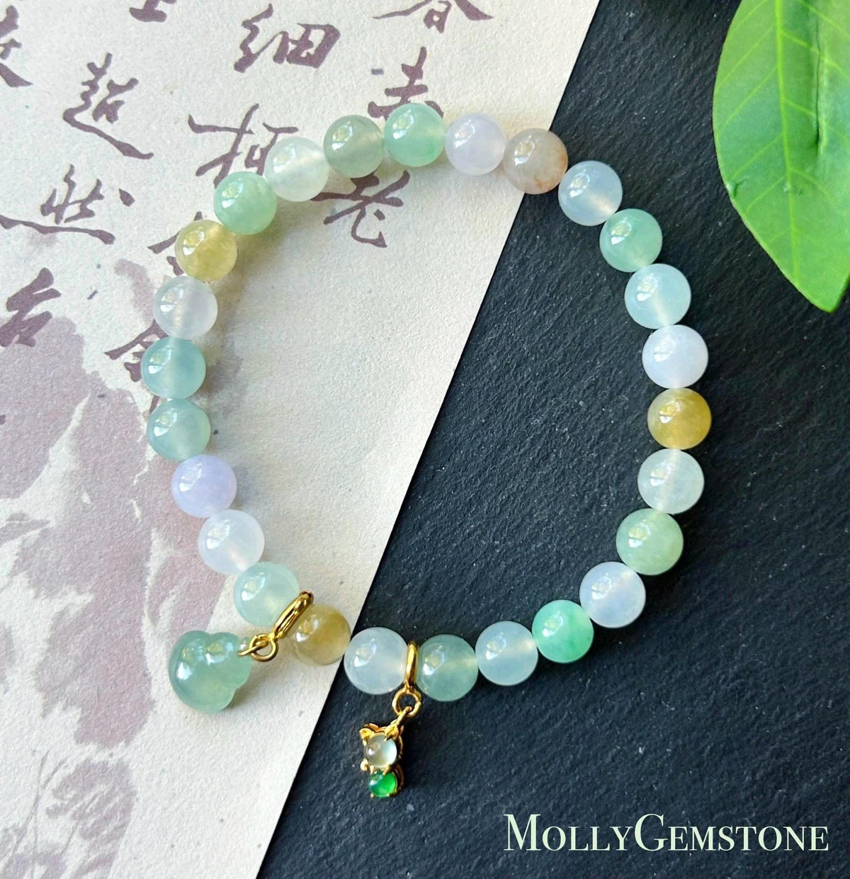 Natural Jadeite Beaded Bracelet Burmese Type A Highly Translucent Icy Macaron Multicolor Jade 7.1mm Minimalist Jewelry Hulu Charm