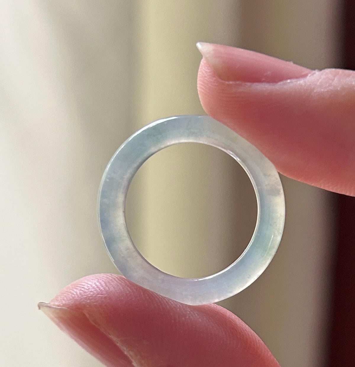 Certified Natural Jadeite Band Ring | Burmese Type A Icy Light Blue Base Bluish Green Floral Jade US 6 - 16.5mm