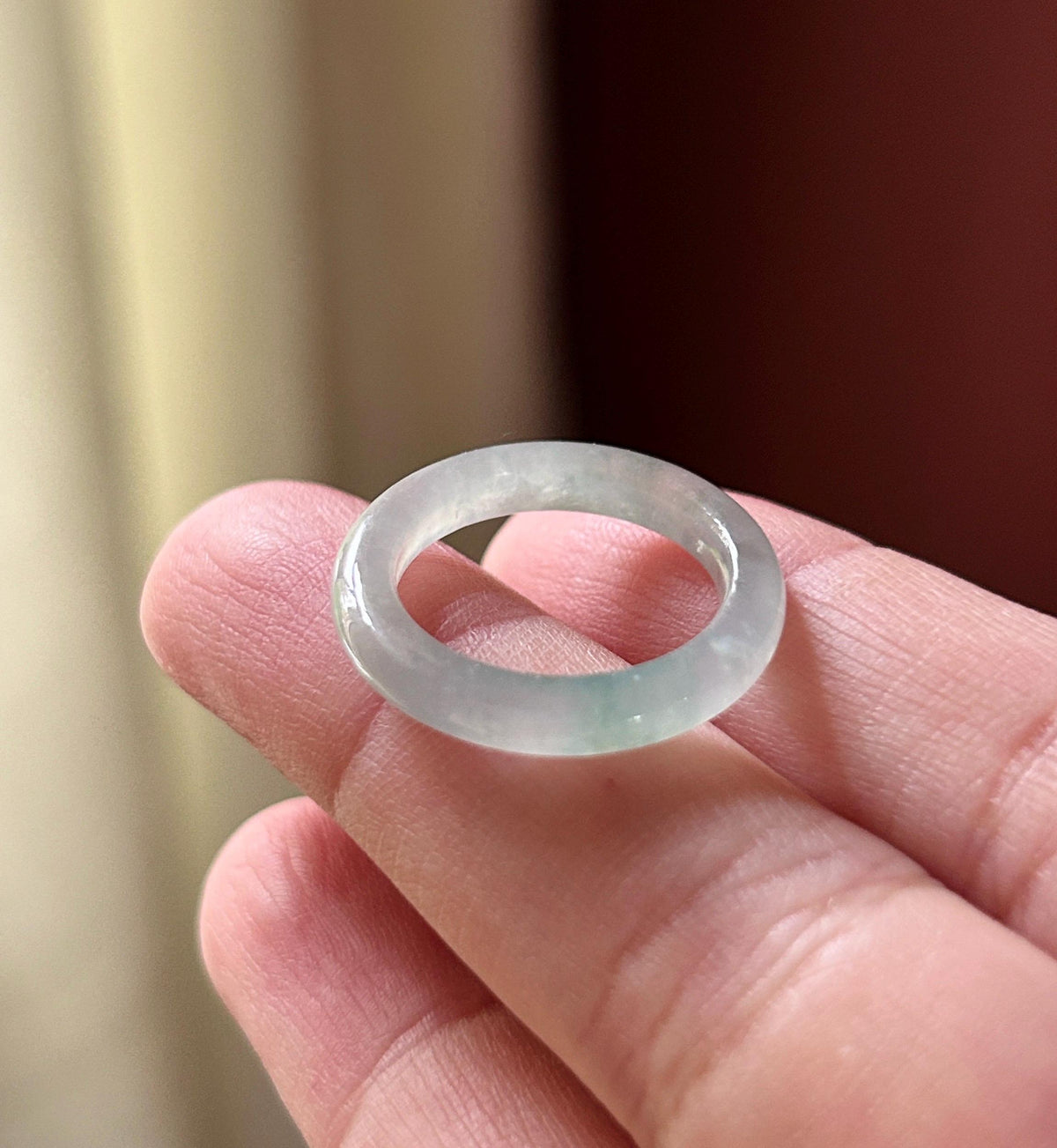 Certified Natural Jadeite Band Ring | Burmese Type A Icy Light Blue Base Bluish Green Floral Jade US 6 - 16.5mm